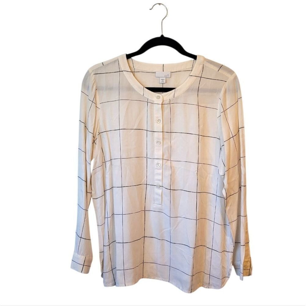 J. Jill Cream Windowpane Button-Front Blouse
